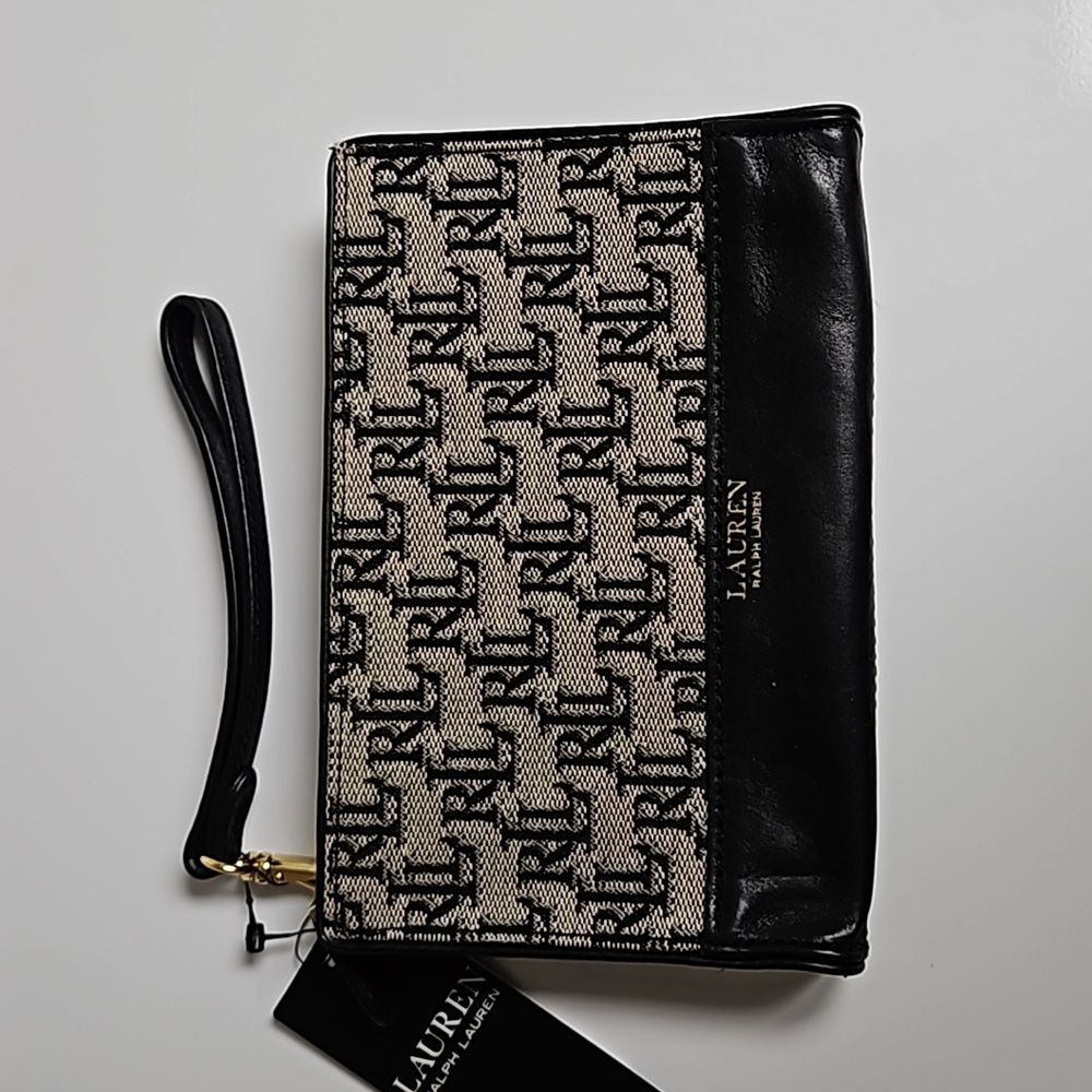 RALPH LAUREN monogram jacquard wristlet